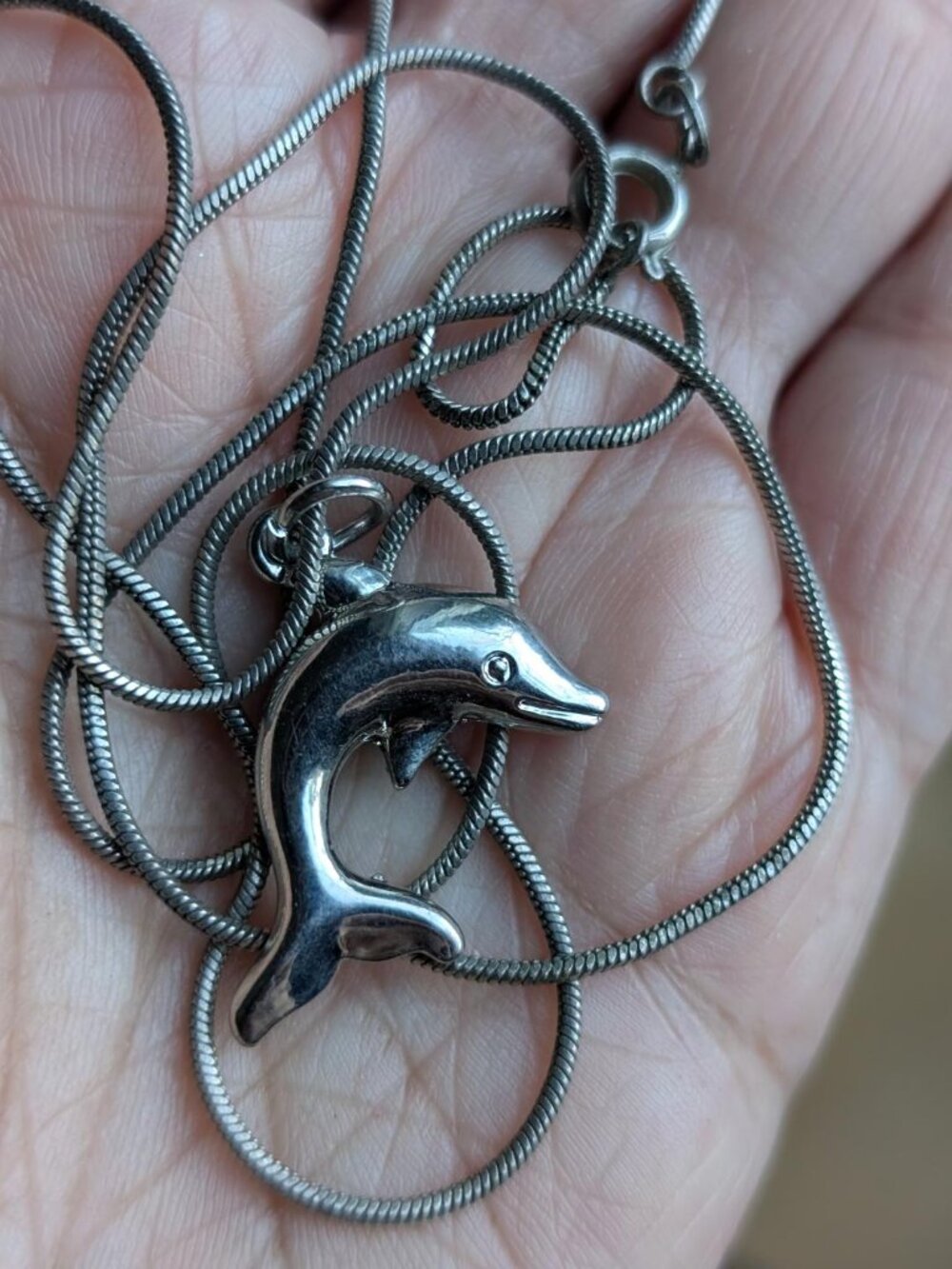 Vintage Silver Toned Dolphin Pendant Necklace